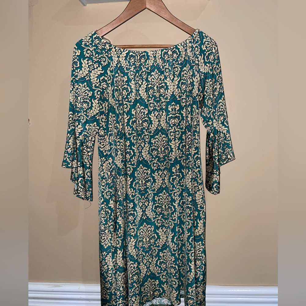 Green and Gold off the shoulder dress